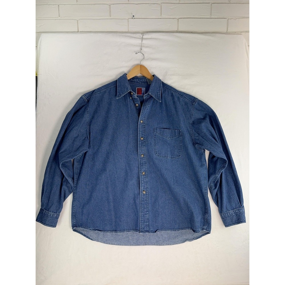 Vintage Sunbelt Shirt Mens XL Blue Denim Long Sleeve Button Front Casual 90s